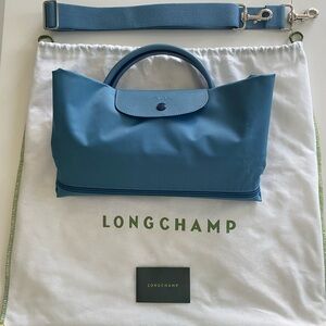 Longchamp Le Pliage Travel Expandable Weekender Bag Blue Duffel